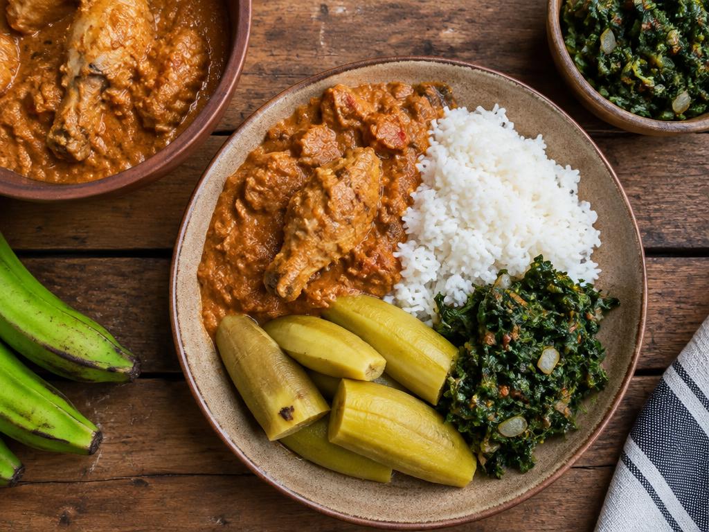 Groundnut Stew with Matooke & Rice